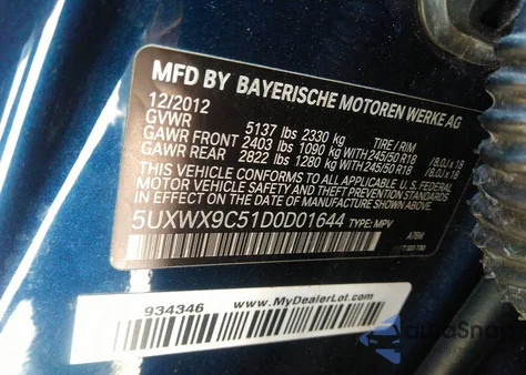 2013 BMW X3 xDrive28I из США, поврежденный, VIN 5UXWX9C51D0D01644